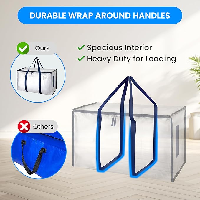 Simple Deluxe 12 Pack Extra Large Moving Bags with Lids, Reinforced Handles and Zippers, Heavy Duty Storage Tote for Moving Travel Camping Space Saving, White
