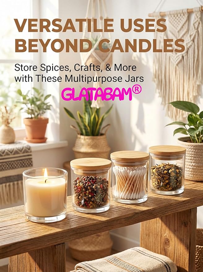 GLATABAM 4 OZ Candle Jars 12 Pack - Bulk Glass Candle Making Jars with Bamboo Lids & Labels, Heat Resistant Empty Reusable Candle Vessel for Containers(Clear)
