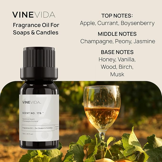 VINEVIDA [10ml] Champagne Orchard; Fragrance Oil for Candle Making and Soap Making - Premium Candle Scents for Soy Candles