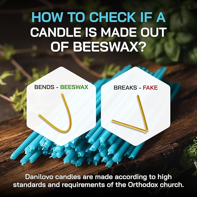 Danilovo Thin Taper Beeswax Candles - Honey-Scented, Decorative Candles Ideal for Birthday Decoration or Church Prayers - Turqoise Drip Free, Tall & Smokeless Pack of 50 pcs, 7.3 x 0.24 inch
