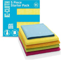 E-Cloth Starter Pack, Premium Microfiber Cleaning Cloths, Great Household Cleaning Tools for Bathroom, Kitchen, and Cars, Washable and Reusable, 300 Wash Guarante, Assorted Colors, 5 Piece Set