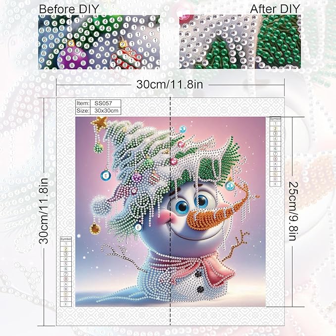 antor Christmas Diamond Painting Kit, 5D Special Shape Diamond Art for Adults, Snowman with Pine Branch Hat DIY Crystal Rhinestones Diamond Painting, Holiday Wall Decor, Winter Home Decoration