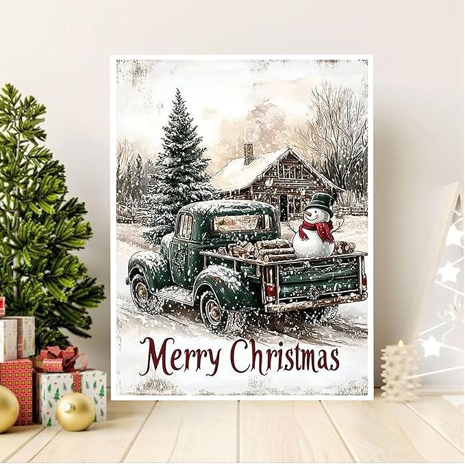 APTDYIGL 5D Christmas Diamond Painting Kits for Adults Beginner,DIY Snowman Truck Diamond Art Kits for Adults,Round Full Drill Diamond Dots with Gem Art Kits,Home Wall Decor 13.7X13.7inch