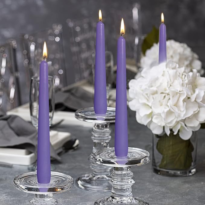 BOLSIUS 10 Inch Purple Taper Candles - 8 Hours Burn Time - Premium European Quality - 10 Pack Unscented Smokeless & Dripless Household Taper Candlesticks - Perfect for Church, Party, & Everyday Use