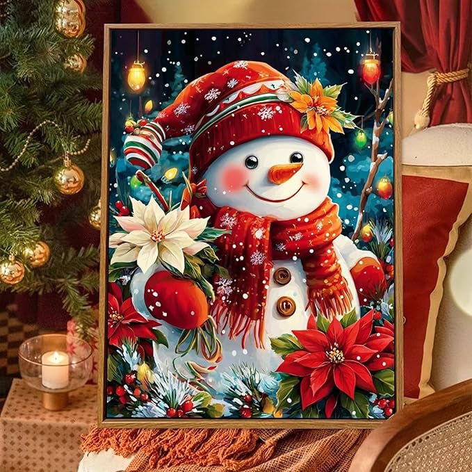 XTCIXAL Christmas Diamond Art Kits for Adults, Snowman Diamond Painting Kit, DIY Beginners Gem Art Suitable for Gifts and Home Wall Decor - 12x16 Inch