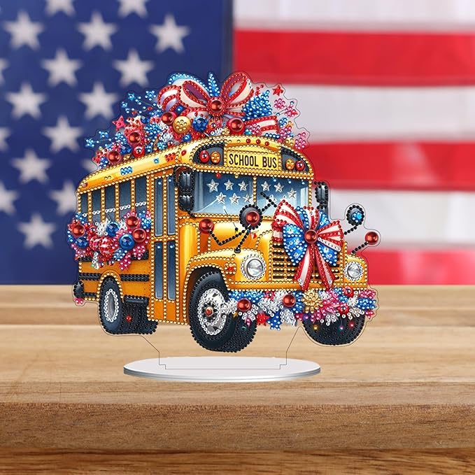 ARTopet DIY Diamond Desktop Ornament US Independence Day Special Shaped Crystal Double Sided Pattern Single Sided Diamond Art Painting Tabletop Home Ornaments Decor-Bus02