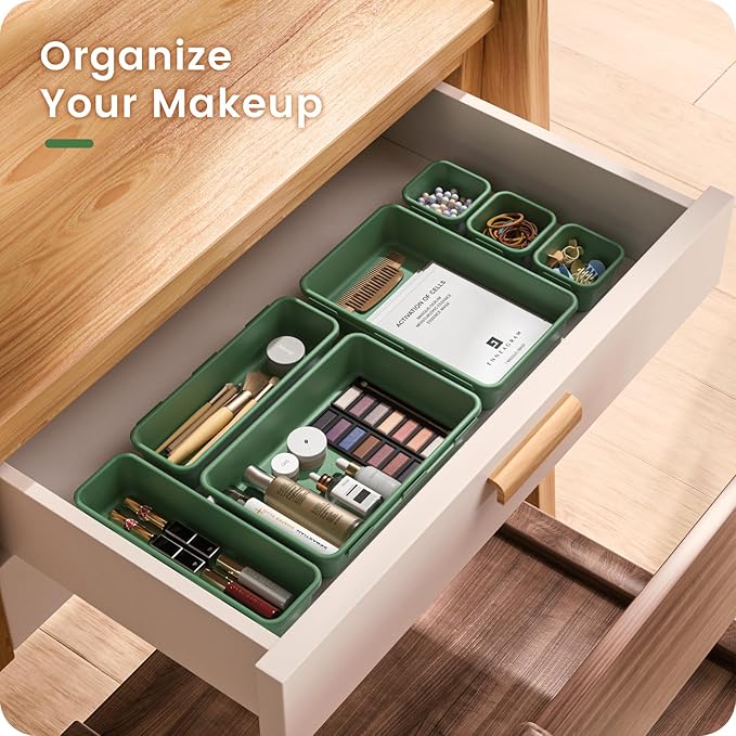 A-LuGei 【𝟰𝟲𝗣𝗖𝗦 & 5 Size】 Tool Box Organizer Tray Divider Set,【Army Green】 Desk Drawer Organizer,Garage Organization and Storage Toolbox Accessories Rolling Tool Chest Cart WorkBench Small Part
