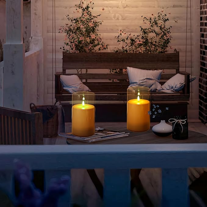 NICEME 7" x 4" Large Waterproof Outdoor Flameless Candles with Remote Control and Timer, Acrylic Outdoor Flickering Candles Battery Operated for Indoor Outdoor Lanterns Patio Porch, Long Lasting 2PCS