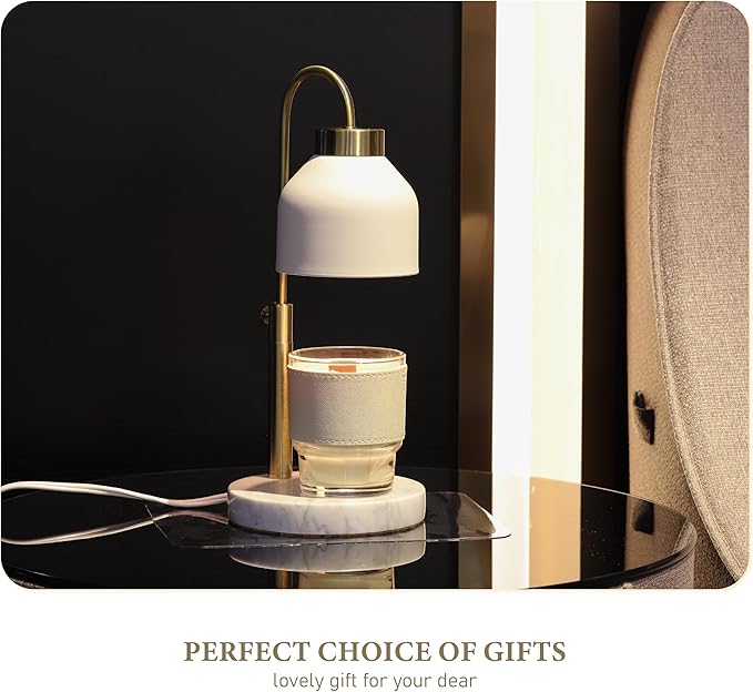AIKUT Candle Warmer Lamp, with 2 Bulbs,Timer & Dimmer,Compatible with Large Yankee Candle Jars,3 Wick Candles,Height Adjustable Electric Top Melter,110-120v, (White Marble)