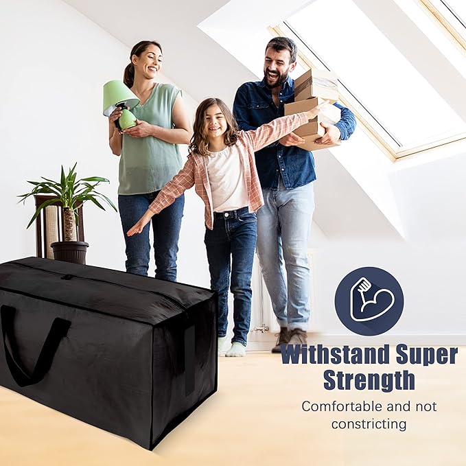 HOMESURE 12 Pack Large Strong Moving Bags with Zippers & Carrying Handles - Water-Resistant - Heavy Duty Storage Tote for Space Saving Moving Storage, Fold Flat, Alternative to Moving Box (Black)