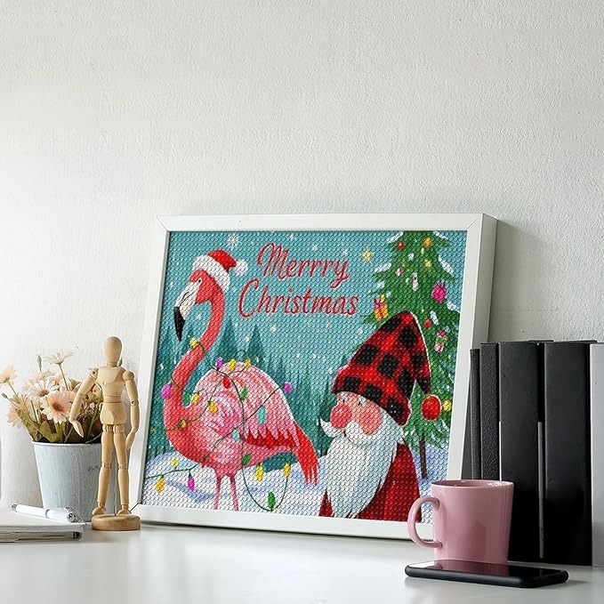 AIVKIEJK Diamond Painting Kits for Adults - Festive Flamingo Christmas Santa Hat Painting DIY 5D Full Drill Diamond Dots Paintings with Diamonds Gem Art and Crafts Home Decor 16"x20"