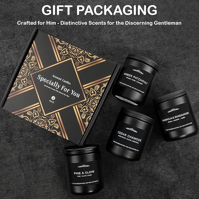 Men Candles Gift Set - 28oz Soy Wax 200h Long Lasting Candle, Masculine Scented Candles with Pine/Sandalwood/Amber/Oakmoss - Candles for Home Scented, Birthday, Father's Day, Man Cave Decor