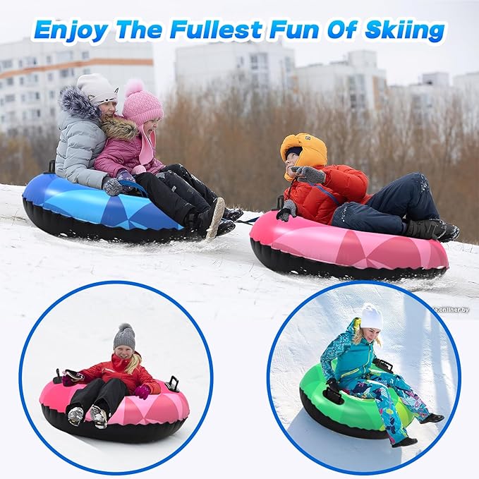 WOLKEK 3Pack Snow Tubes, Snow Sled for Kids and Adults, Cold-Resistant Inflatable Snow Tube, Thickened Heavy Duty Sleds for Winter with Handles, Snow Toys, Snow Sleds for Family Activities Outdoor Fun