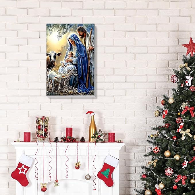 Bowetile Nativity Scene Paint by Numbers for Adults Beginners Framed, Adults' Paint-by-Number Christmas Kits on Canvas, Acrylic Number Painting Gifts for Home Wall Decor, 8x12in
