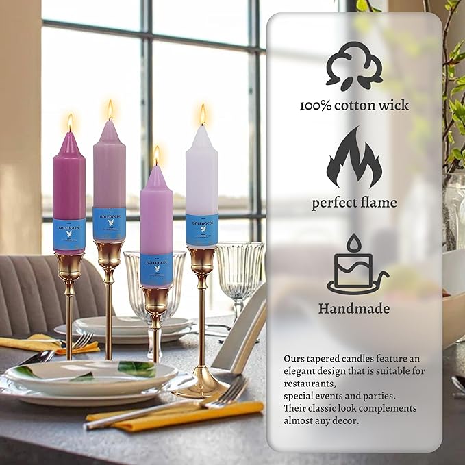 Handmade Unscented Taper Candles Long Lasting Burn Candles Gradient Purple Candles 5inch Short Candlesticks Elegant Design for Home Décor Weddings Festive Seasons