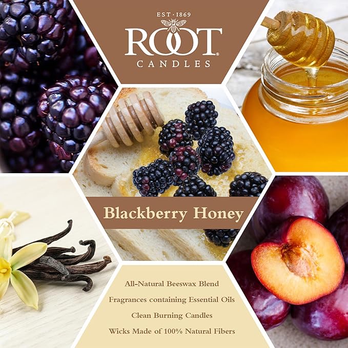 Root Candles Scented Candles Honeycomb Beeswax Blend Premium Handcrafted Candle, Small Veriglass, BlackBerry Honey