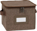 Covermates Dish Storage Box – China & Dinner Plate Storage Container with Dual Zippers, Reinforced Handles, ID Window & Stackable Structured Walls for Dishware Organization, Brown Heather