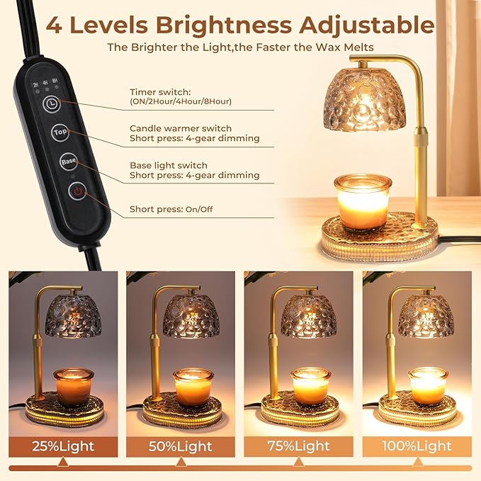 Candle Warmer Lamp Adjustable Height, Flameless 4-Level Dimmable Wax Melt Warmer for Jar Candles with 2 Bulbs, House Warming Gifts, Multiple Colors, Safe Home Use(Sky Gray)