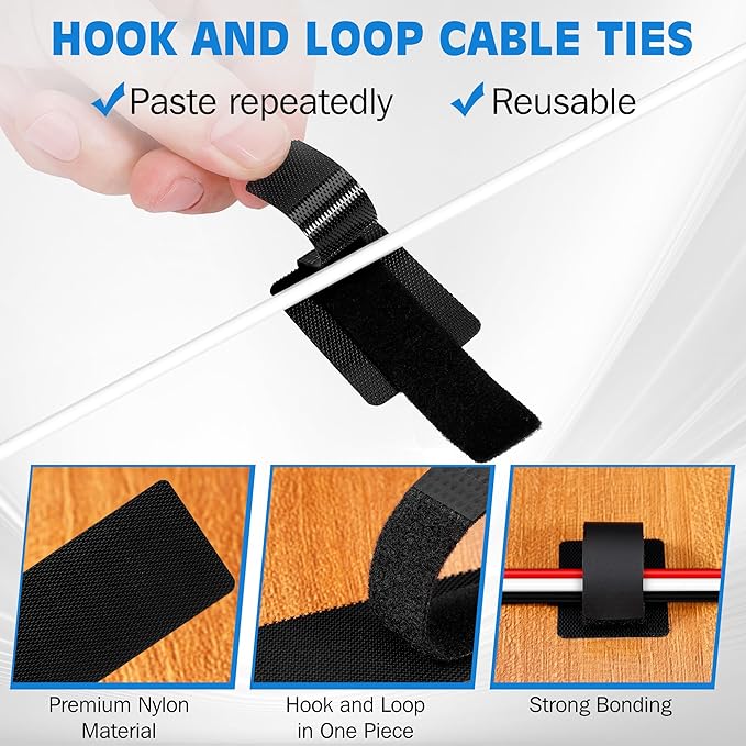 vorona Cable Management Under Desk, Up to 15 Cord, 41 PCS Enhanced Wire Holder Cord Organizer, Adjustable Hook and Loop Cable Ties, Reusable Cord Holder, Cable Hider Clips Under Table