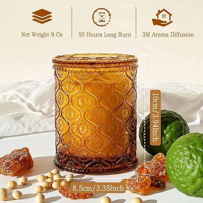 Amber Kiss Luxury Scented Jar Candle - Natural Soy Wax Gift Candles for Men Women, 50-Hour Burn Cozy Candle for Home, Amber Scented Jar Candles Elevated Home Décor