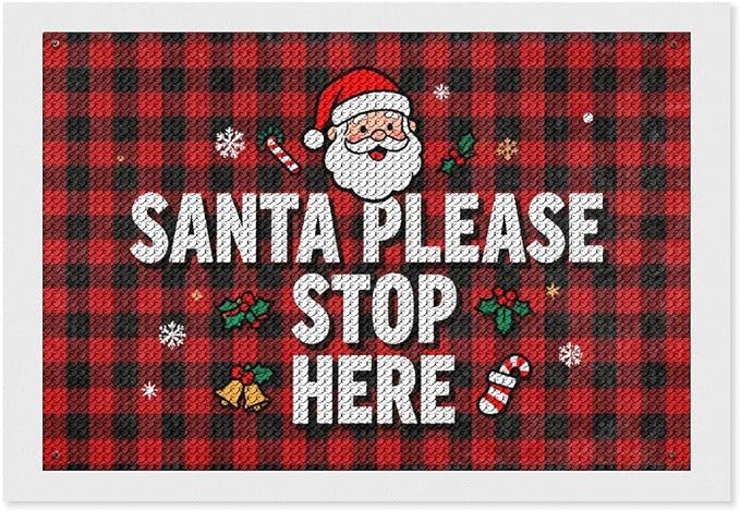 AIVKIEJK Diamond Painting Kits for Adults - Holly & Stars, Santa Please Stop Here Painting DIY 5D Full Drill Diamond Dots Paintings with Diamonds Gem Art and Crafts Home Decor 8"x12"