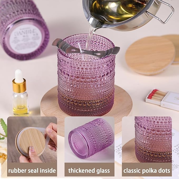DARJEN 8 Pack Purple Candle Jars for Making Candles- 14 OZ Empty Glass Candle Making Jars with Bamboo Lids and Labels, Candle Making Supplies Candle Containers for Home DIY