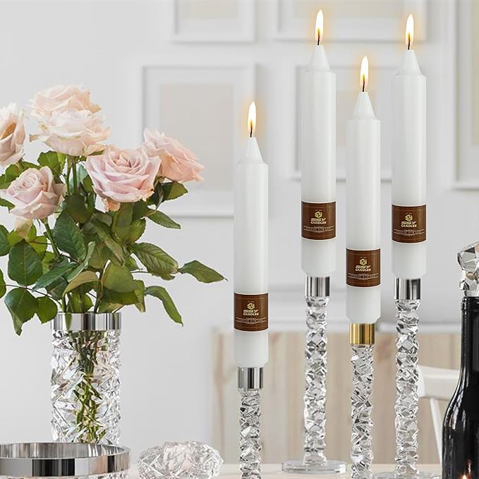 White Taper Candles 9 inch - 4 Pack Fat Candle Taper Candles Dripless, Smokeless, Unscented Tall Candlesticks - Perfect for Home Decor, Weddings, and Special Occasions