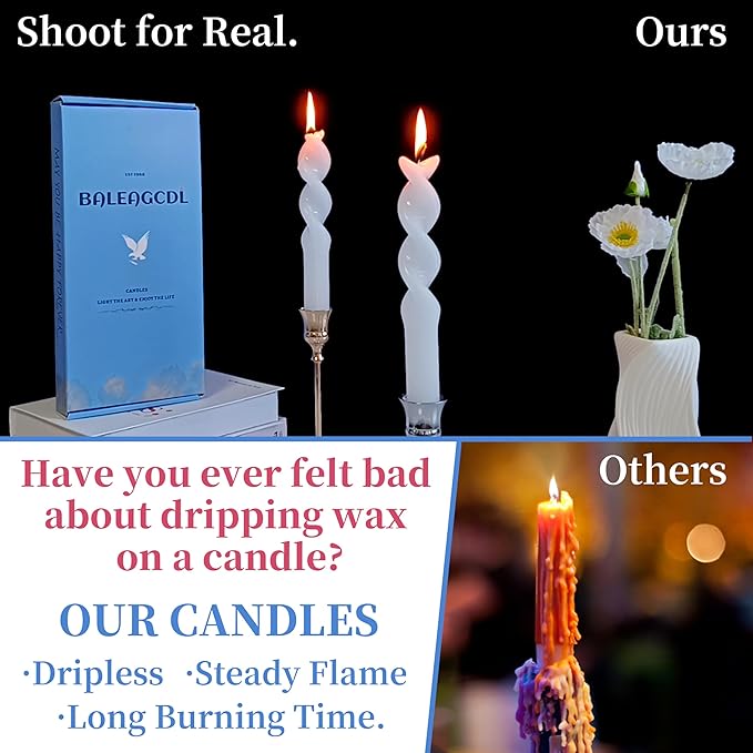 Dripless Unscented Spiral Candles 10 Inch Crystal White Twist Design Smokeless Long Burning Candles Elegant Decorative Lighting for Home Décor Dinner Party Romantic Evenings