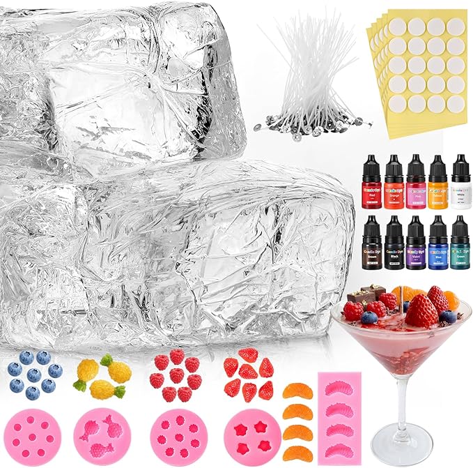 Heigble 3.3 lb Gel Wax for Candle Making Candle Making Kit with 5 Fruit Silicone Molds Wick Stickers and Liquid Dye DIY Clear Jelly Make Candles DIY Supplies for Party Supplies