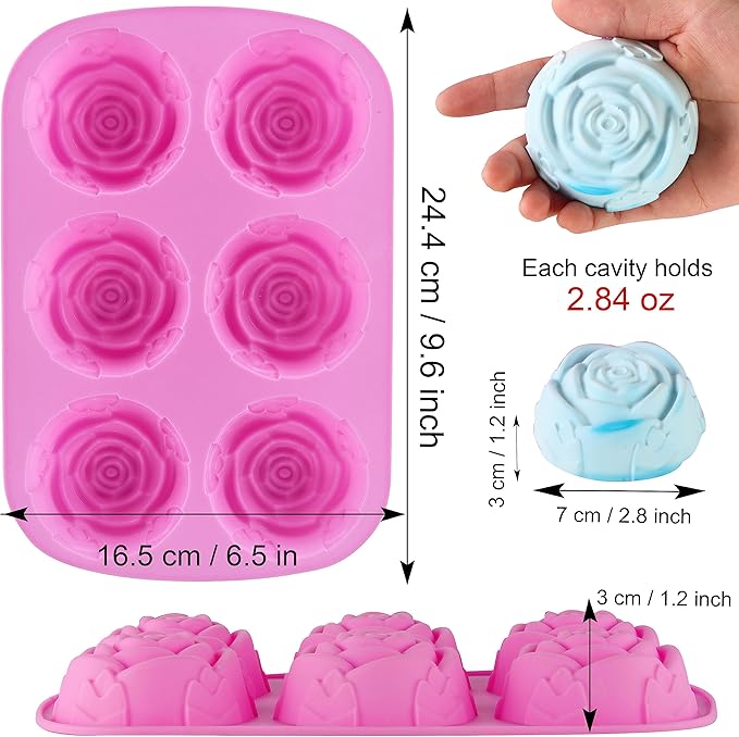 Lerykin Rose Silicone Molds - 2 Pack Handmade Large Rose Flower Soap Mold - Food Grade DIY Bar Mould for 3D Soap, Mousse, Muffin, Cake, Chocolate, Jelly, Resin, Candle - Just Pop Out & Dishwasher Safe