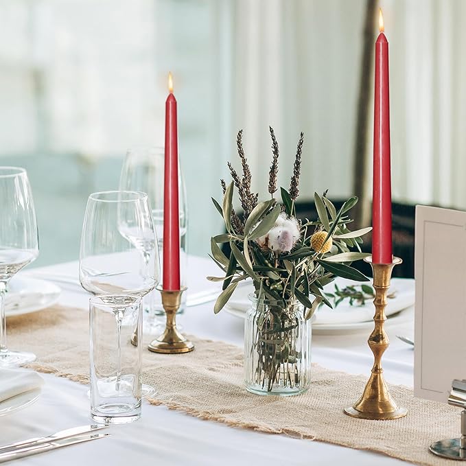 OSHINE 10 Inch Red Taper Candles - 24 Pack Long Taper Candle Dripless Unscented Smokeless & Emergency 7-8 Hours Long Burning Tall Candlesticks Ideal for Dinner Parties, Valentine, Weddings, Kwanzaa