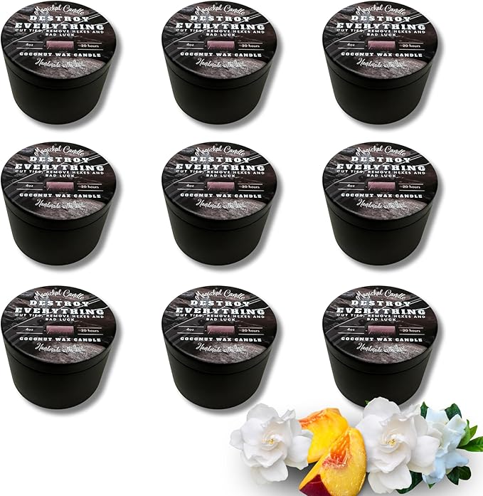 Destroy Everything Spiritual Candle to Cut Ties, Remove hexes and Bad luck | Energy cleansing | Soy Candles Non Toxic | Sage Candle | Cleanse Your Home & Calm, Soothe, Restore Body & Mind (Set Of 9)
