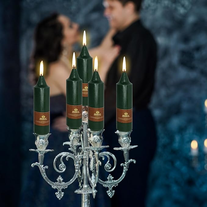 Hunter Green Taper Candles Unscented Tapered Candlesticks 5 Inch Dinner Candle 4 PCS Smokeless Candle for Christmas Household Wedding Home Decor