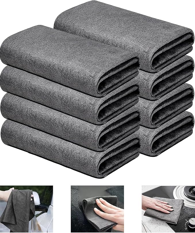8 Packs Thickened Magic Cleaning Cloth, 2024 New Microfiber Cleaning Cloths, All-Purpose Lint Free Cloth, Reusable Microfiber Towels, Streak Free Rags for Window,Mirror,Glass,Car,Kitchen-Grey