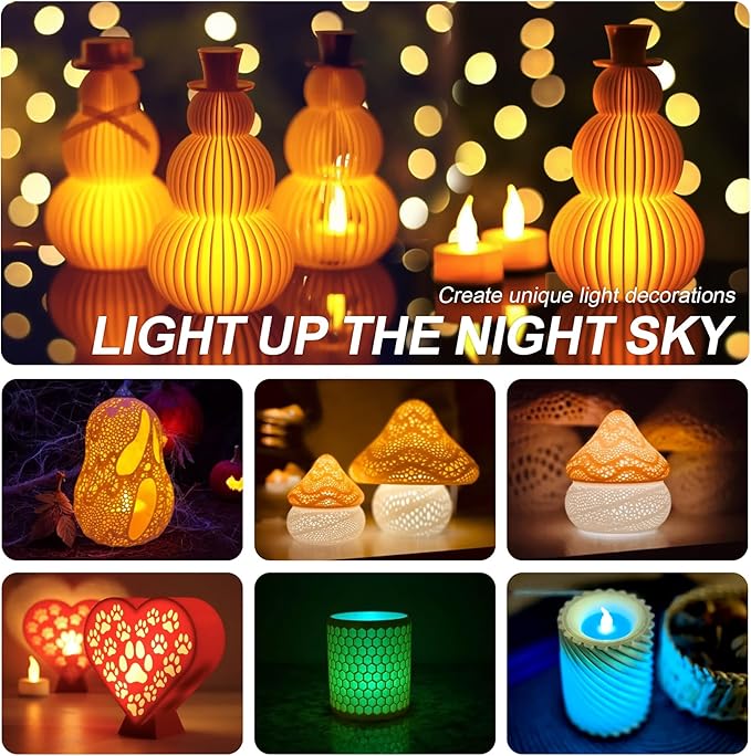 DIY LED Light Kit for 3D Printed Lamps - Compatible with Bambulab KC008, KC017, KC018 - Great for Unique Home Decor, Tea Light Holders, Candlestick Lamps - Peach Pink, 12-Pack