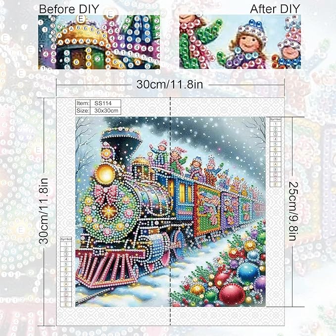 Xmas Train 5D Special Shape Diamond Art Kits for Beginners, Christmas Winter Theme Diamonds Painting Kits for Adults,DIY Crystal Rhinestones Diamond Paintings for Home Wall Decor 12×12Inch