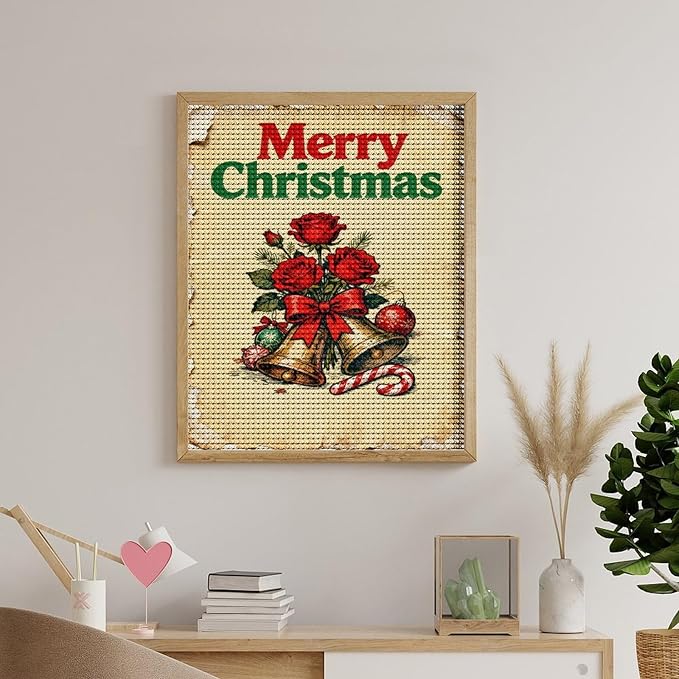 AIVKIEJK Diamond Painting Kits for Adults - Merry Christmas Santa, Holly & Vintage Painting DIY 5D Full Drill Diamond Dots Paintings with Diamonds Gem Art and Crafts Home Decor 16"x20"