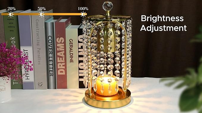 Gold Candle Warmer Lamp with Timer and Dimmer - Electric Candle Warmer,Crystal Candle Lamp for Bedroom Decor,Flameless Scented Candle Light Warmer,House Warming Gift New Home for Women