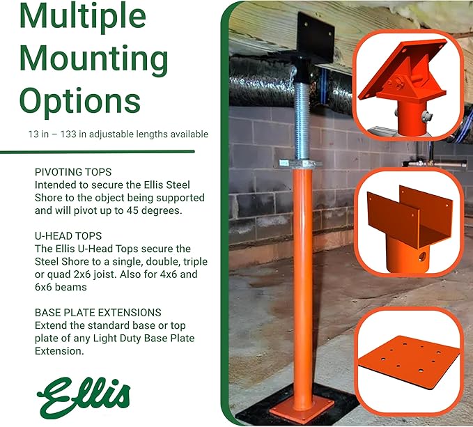 Ellis Manufacturing Light-Duty Steel Construction Jack - Adjustable Screw Jack Post for Floor Leveling, Beams, and Concrete - 12,000 lb Load Capacity - 37"-61" Adjustment, House Jacks for Leveling