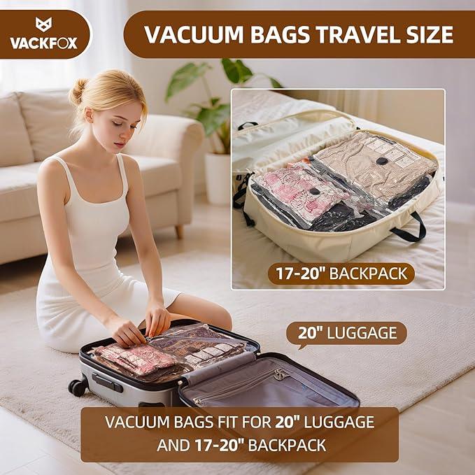 12 Pack Vacuum Bags for Travel with Rechargeable Air Pump & LED Light,Vacuum Travel Bags,Vacuum Storage Bags(4L+4M+4S),80% Space Saver Vacuum Seal Bags for Blankets,Comforters,Luggage
