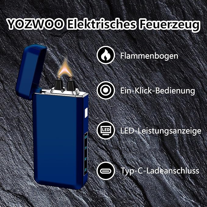 YOZWOO Electric Lighter Rechargeable Type-C Electronic Lighters Plasma Arc Lighter Windproof Lighters Big Flame Lightre with Smart Switch Fine Gift Box as The Best Gift for Friends (Ice Blue)