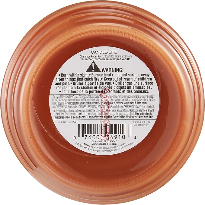 Candle-lite Scented Candles, Cinnamon Rolls Fragrance, One 18 oz. Single-Wick Aromatherapy Candle with 110 Hours of Burn Time, Brown Color