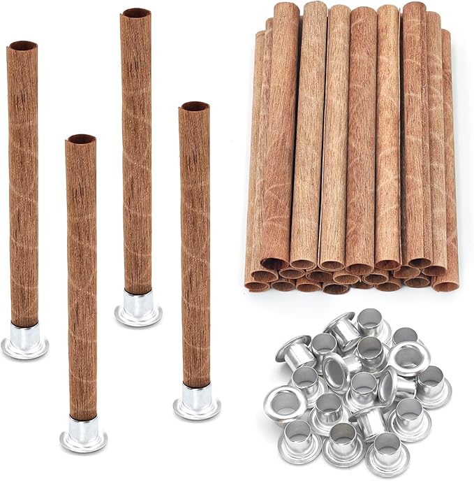 20 Set Wood Spiral Candle Wicks 4x0.32inch / 100x8mm, Wood Wick Tube with Iron Stands for Candle Making, Natural Round Wooden Wick Core Handmade Candles Supplies
