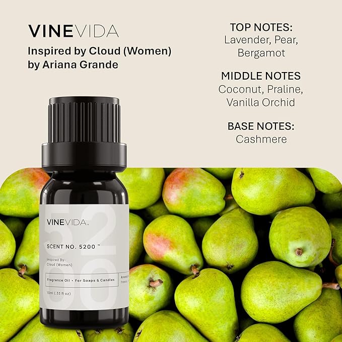 VINEVIDA [10mL] Cloud (Women) Fragrance Oil for Candle Making - Natural Candle Oil Scents - Soap Making Essential Oil - Made in USA