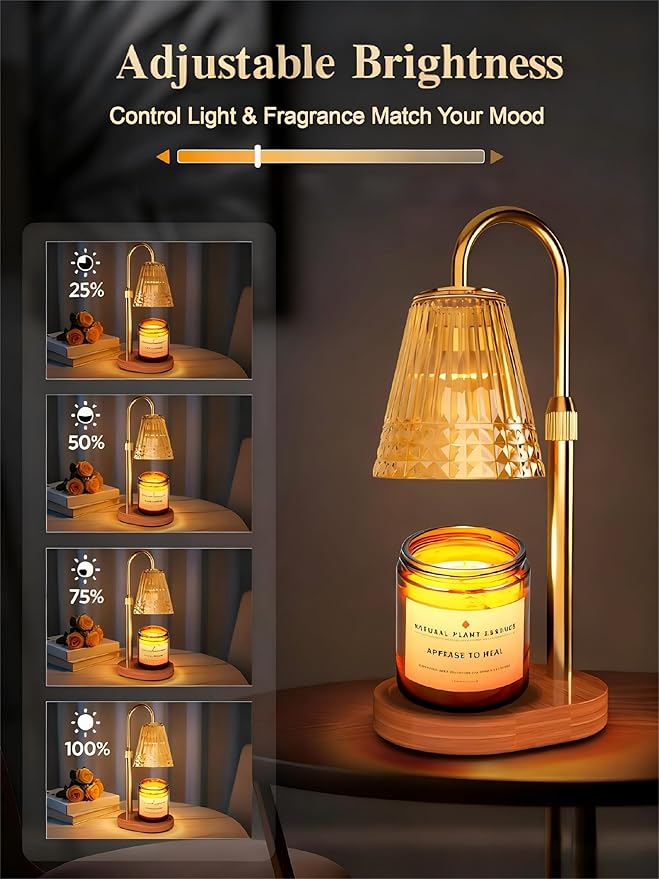 Candle Warmer Lamp with Dimmable Light & Timer, Adjustable Height Flameless Electric Wax Melter for Scented Jar Candles, Gifts for Women and Moms, Housewarming Birthday New Home Decor,Includes 2 Bulbs
