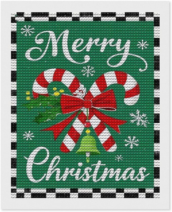 AIVKIEJK Diamond Painting Kits for Adults - Festive Merry Christmas Red Bow, Candy Cane & Bell Painting DIY 5D Full Drill Diamond Dots Paintings with Diamonds Gem Art and Crafts Home Decor 16"x20"