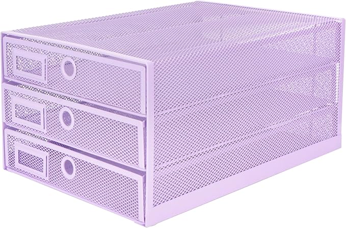 EXERZ Paper Sorter 3 Tier Drawers A4 / Multifunctional Desk Organiser/Letter Tray - Documents, Magazines, Notebooks and Letters - Light Purple