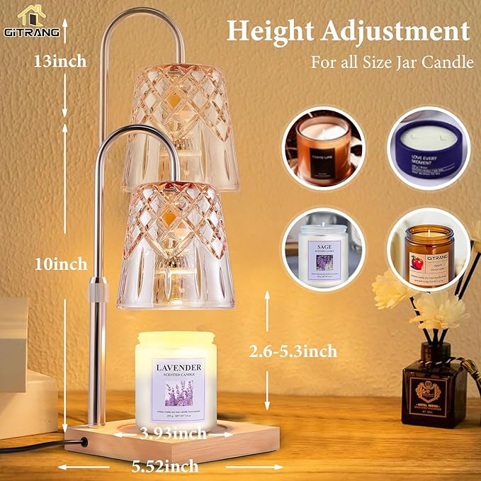 Candle Warming Lamp with Timer Dimmer,House Warming Gifts New Home Decor, Birthday Gifts for Women Mom,Height Adjustable Wax Melts Warmer for Jar Candles with 3 Bulbs，Exquisite Gifts Decor Lamp