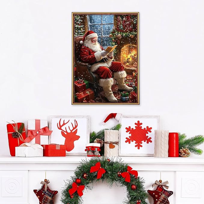 MEIYUDA Christmas Santa Claus Diamond Painting Kits for Adults, 5D Santa Claus Diamond Art Kits for Beginners, DIY Gem Art Crystal Painting for Home Wall Decor Gift 12x16inch