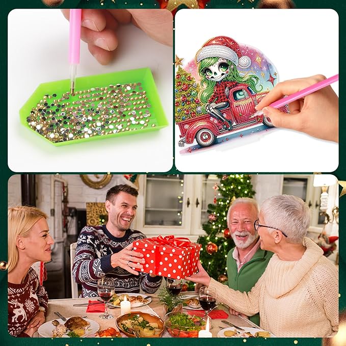 5D Diamond Painting Tabletop Ornament Kits Christmas Tree Skull, DIY Diamond Art Desktop Ornament, Special Shaped Crystal Rhinestone Diamond Art Table Top Home Office Christmas Decor (24x22.1cm)